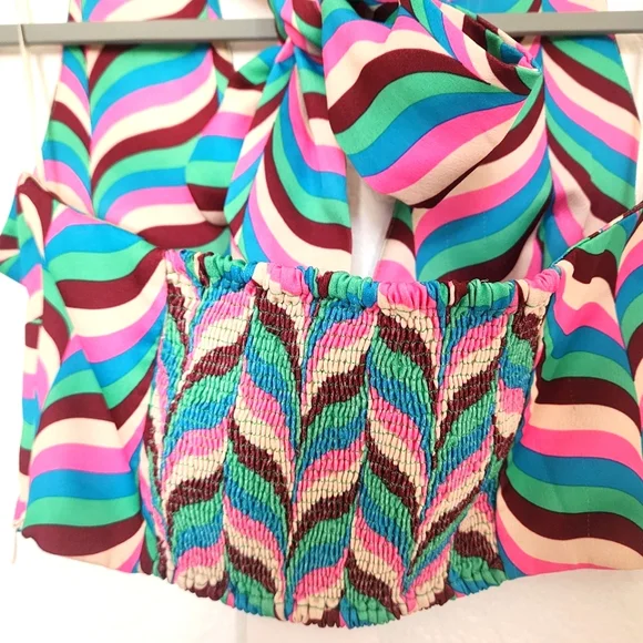 Zara NWT Multicolor Wave Pattern, Halter Neck Women's Short Top.  Size S - Picture 4 of 10